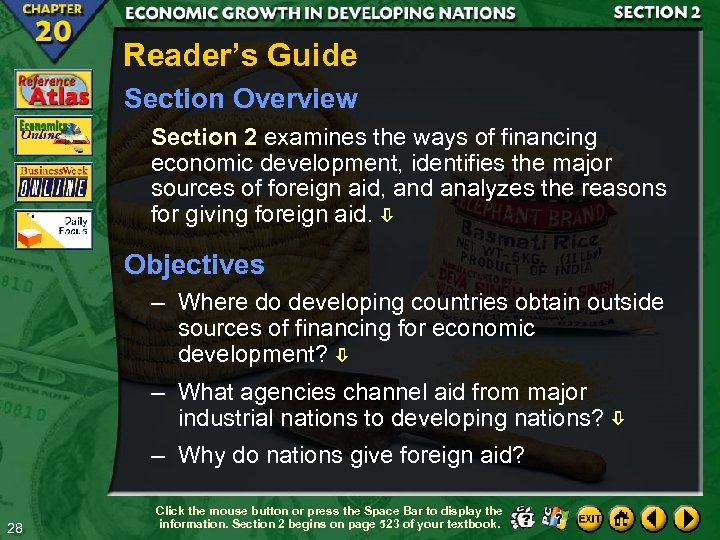 Reader’s Guide Section Overview Section 2 examines the ways of financing economic development, identifies