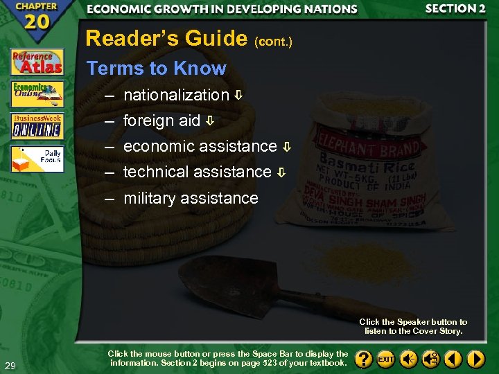 Reader’s Guide (cont. ) Terms to Know – nationalization – foreign aid – economic
