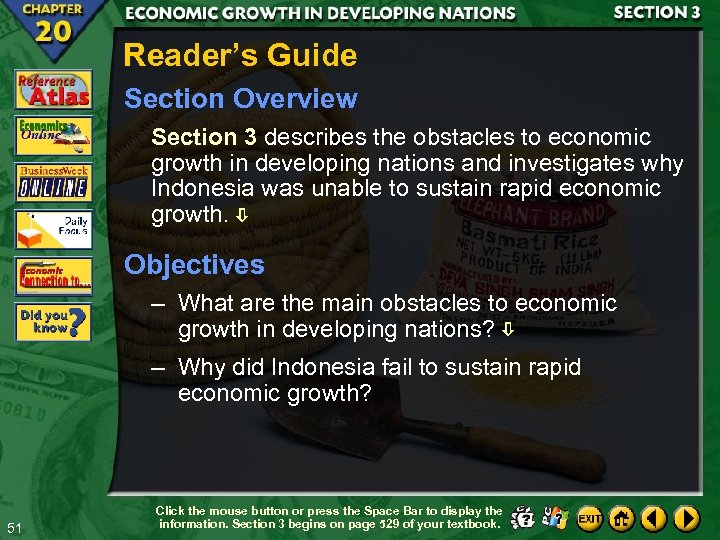 Reader’s Guide Section Overview Section 3 describes the obstacles to economic growth in developing