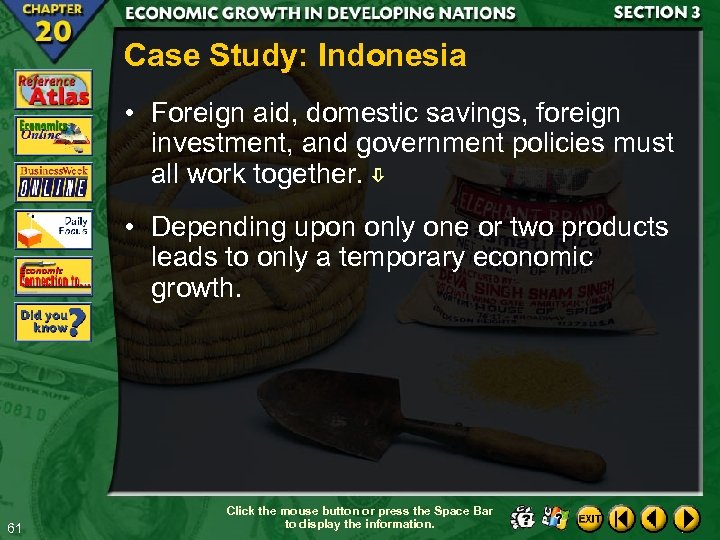 Case Study: Indonesia • Foreign aid, domestic savings, foreign investment, and government policies must