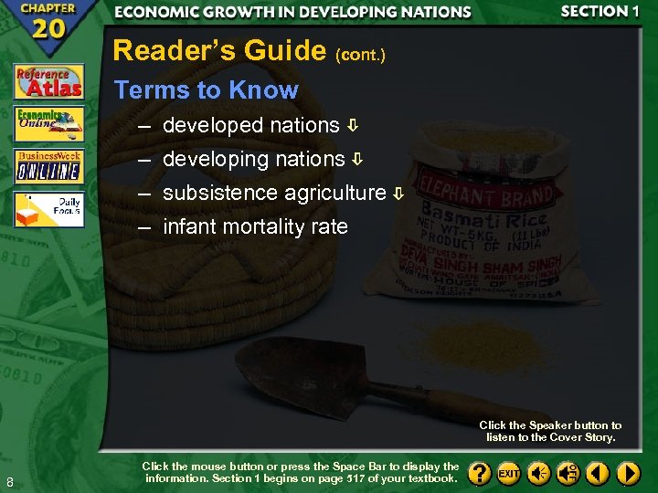 Reader’s Guide (cont. ) Terms to Know – developed nations – developing nations –