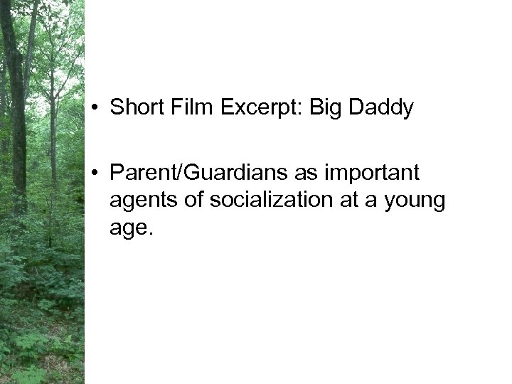  • Short Film Excerpt: Big Daddy • Parent/Guardians as important agents of socialization