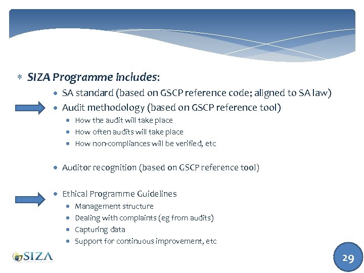  SIZA Programme includes: SA standard (based on GSCP reference code; aligned to SA