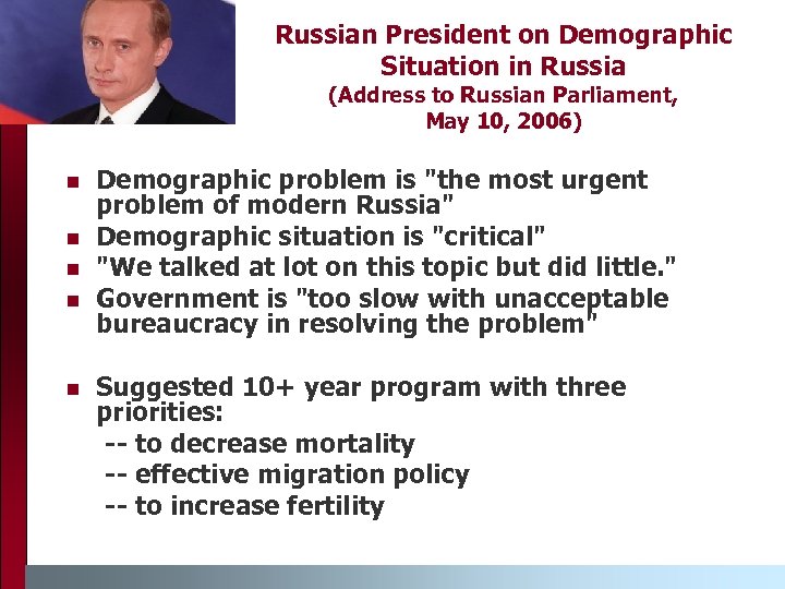 Russian President on Demographic Situation in Russia (Address to Russian Parliament, May 10, 2006)