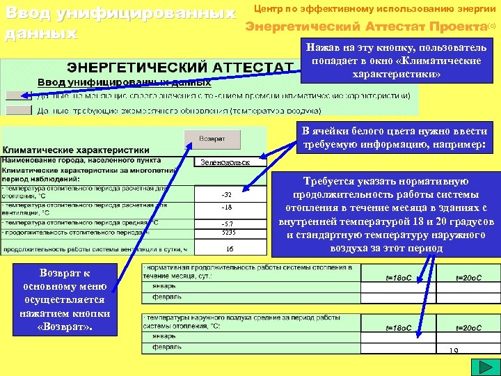 Ввод унифицированных данных Центр по эффективному использованию энергии Энергетический Аттестат Проекта(c) Нажав на эту