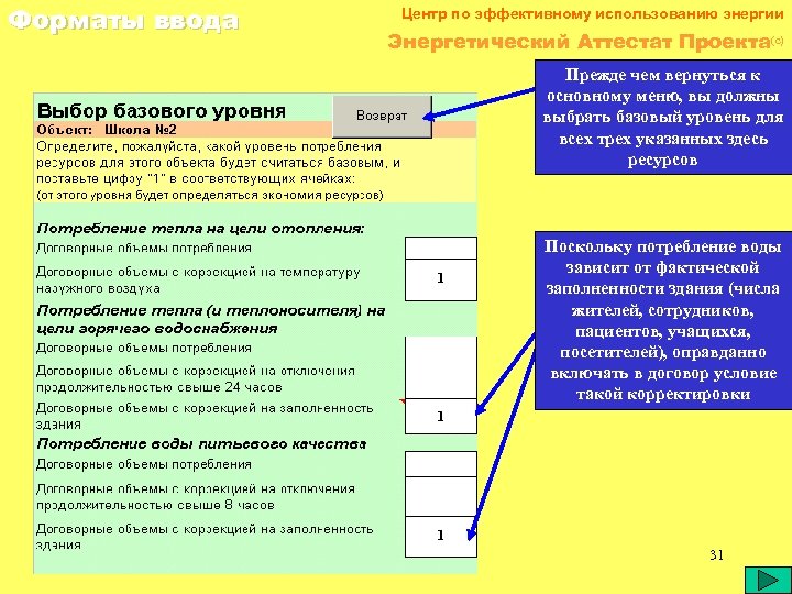 Форматы ввода Центр по эффективному использованию энергии Энергетический Аттестат Проекта(c) Прежде чем вернуться к