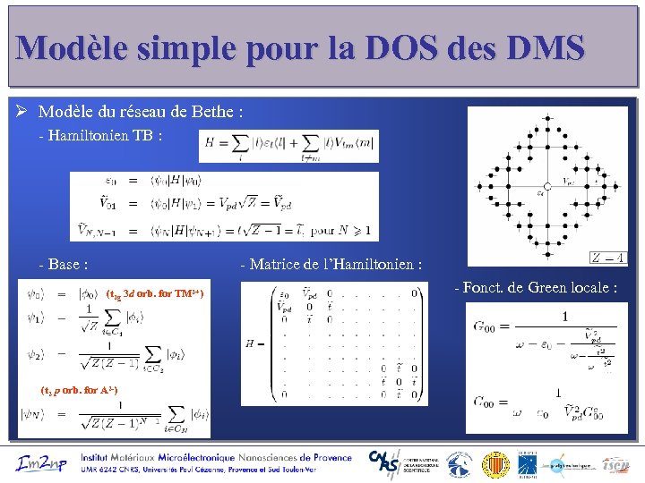 Modèle simple pour la DOS des DMS Ø Modèle du réseau de Bethe :