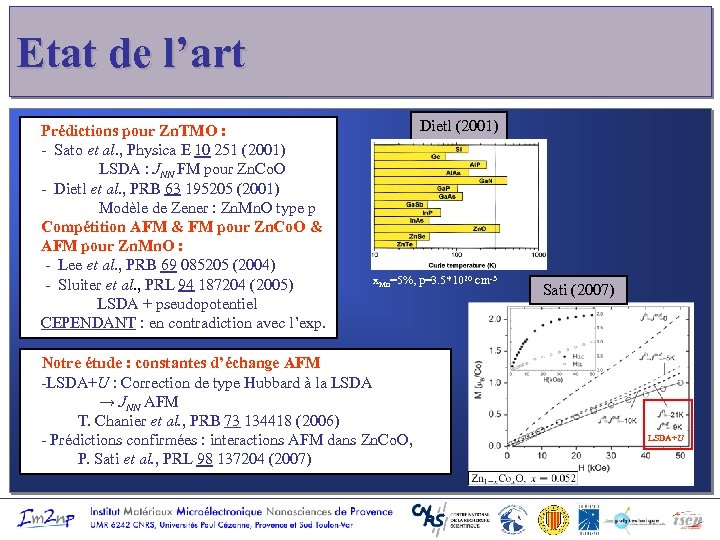 Etat de l’art Prédictions pour Zn. TMO : - Sato et al. , Physica