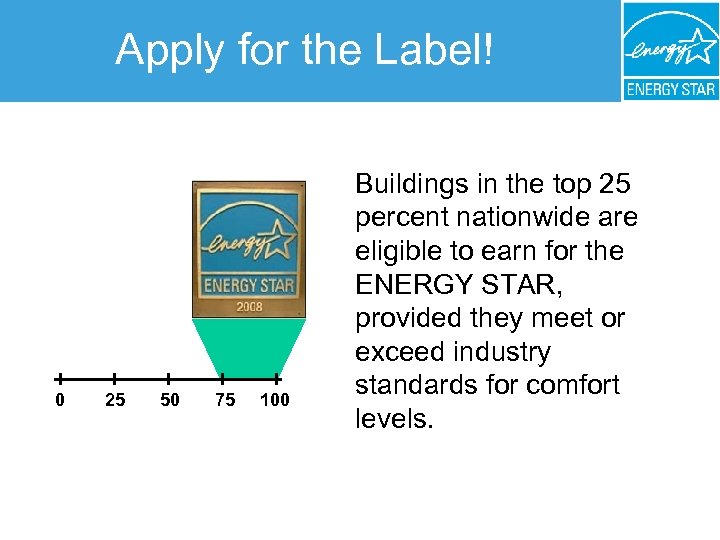 Apply for the Label! 0 25 50 75 100 Buildings in the top 25