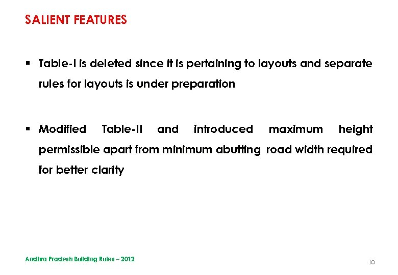 SALIENT FEATURES § Table-I is deleted since it is pertaining to layouts and separate