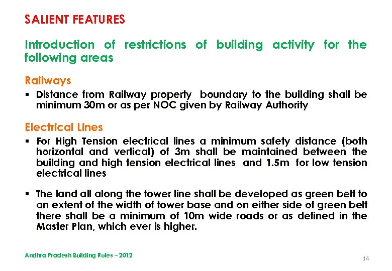 SALIENT FEATURES Introduction of restrictions of building activity for the following areas Railways §