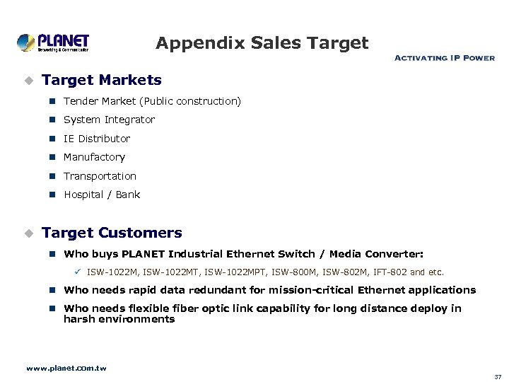 Appendix Sales Target u Target Markets n Tender Market (Public construction) n System Integrator