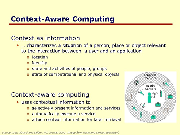 Context-Aware Computing Context as information • … characterizes a situation of a person, place