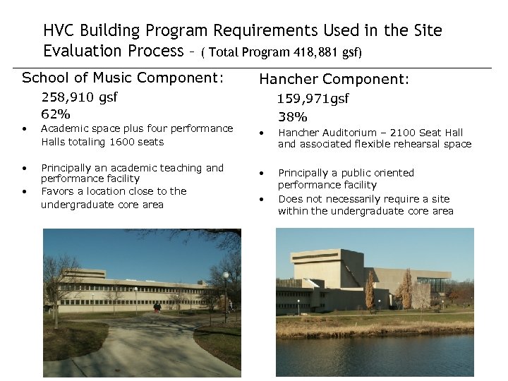 HVC Building Program Requirements Used in the Site Evaluation Process – ( Total Program