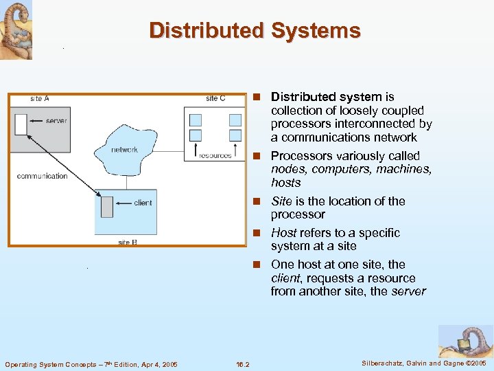 Distributed Systems n Distributed system is n n Operating System Concepts – 7 th