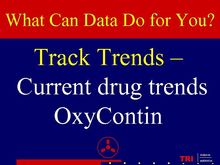 What Can Data Do for You? Track Trends – Current drug trends Oxy. Contin
