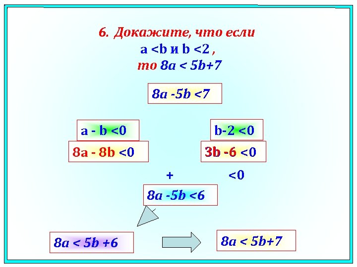 6. Докажите, что если a <b и b <2 , то 8 a <