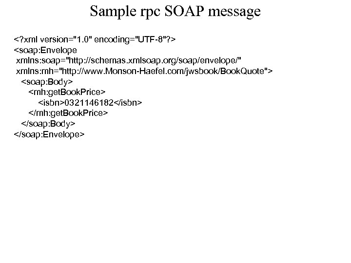 Sample rpc SOAP message <? xml version="1. 0" encoding="UTF-8"? > <soap: Envelope xmlns: soap="http: