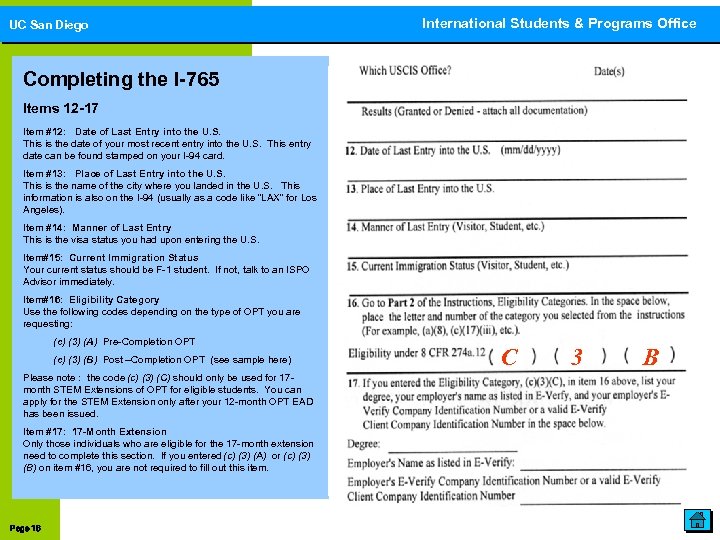 UC San Diego International Students & Programs Office Completing the I-765 Items 12 -17