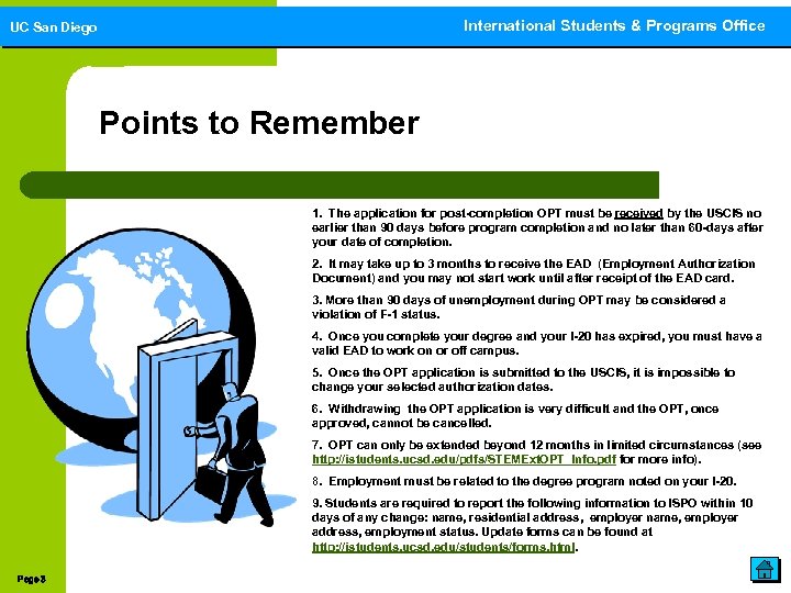 International Students & Programs Office International Students and Programs Office UC San Diego Points