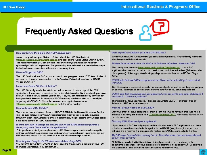 UC San Diego International Students & Programs Office International Students and Programs Office Frequently