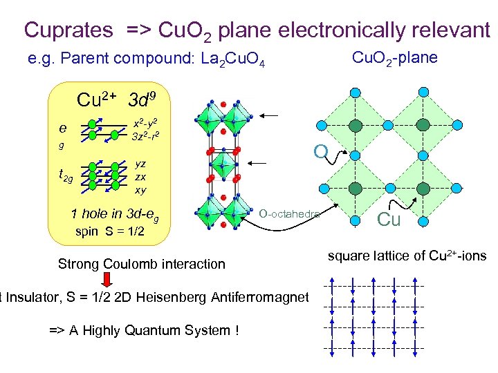 Cuprates => Cu. O 2 plane electronically relevant Cu. O 2 -plane e. g.