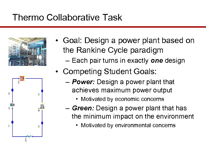 Thermo Collaborative Task • Goal: Design a power plant based on the Rankine Cycle