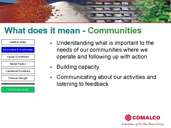 What does it mean - Communities Health & Safety • Understanding what is important