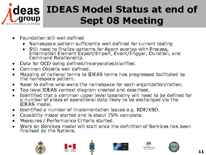 IDEAS Model Status at end of Sept 08 Meeting • • • Foundation still