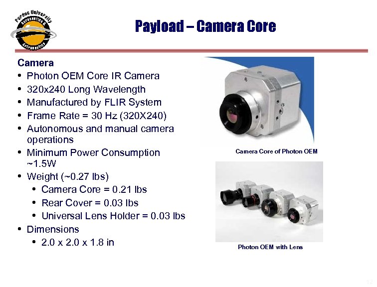 Payload – Camera Core Camera • Photon OEM Core IR Camera • 320 x