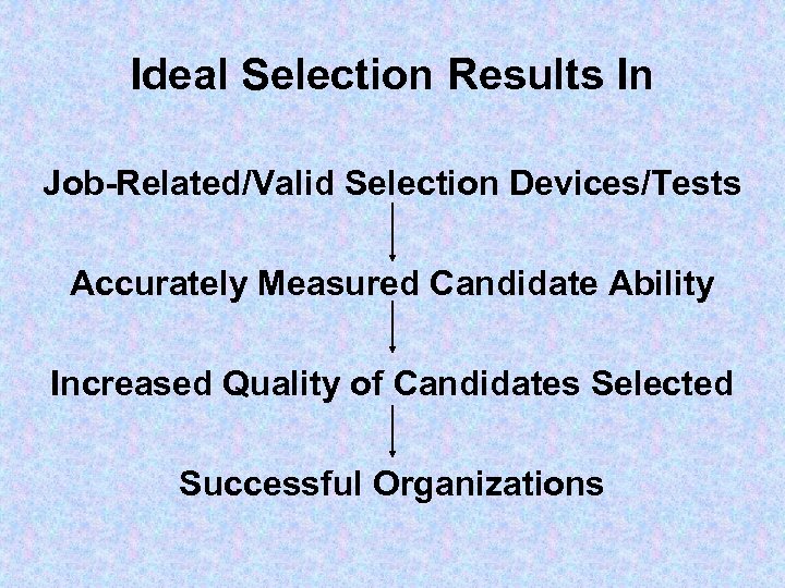 Ideal Selection Results In Job-Related/Valid Selection Devices/Tests Accurately Measured Candidate Ability Increased Quality of