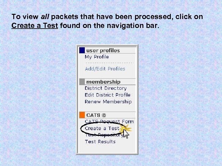 To view all packets that have been processed, click on Create a Test found