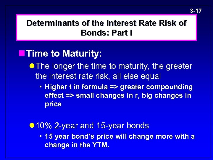 3 -17 Determinants of the Interest Rate Risk of Bonds: Part I n Time