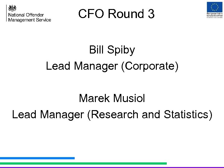 CFO Round 3 Bill Spiby Lead Manager (Corporate) Marek Musiol Lead Manager (Research and