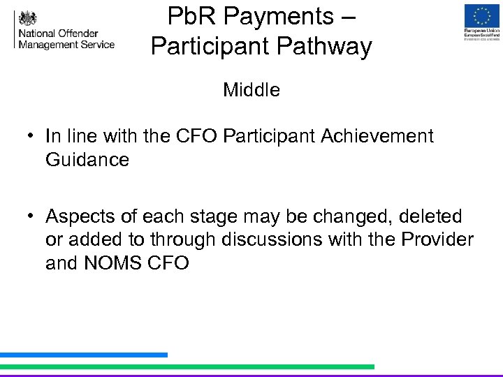 Pb. R Payments – Participant Pathway Middle • In line with the CFO Participant