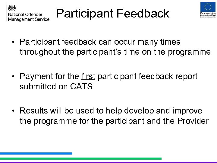 Participant Feedback • Participant feedback can occur many times throughout the participant’s time on