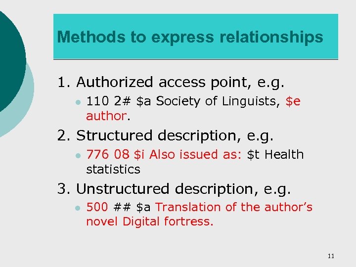 Methods to express relationships 1. Authorized access point, e. g. l 110 2# $a