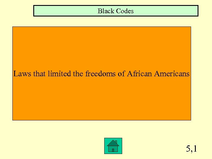 Black Codes Laws that limited the freedoms of African Americans 5, 1 