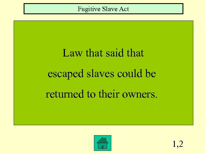 Fugitive Slave Act Law that said that escaped slaves could be returned to their