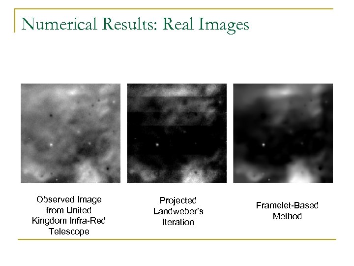 Numerical Results: Real Images Observed Image from United Kingdom Infra-Red Telescope Projected Landweber’s Iteration