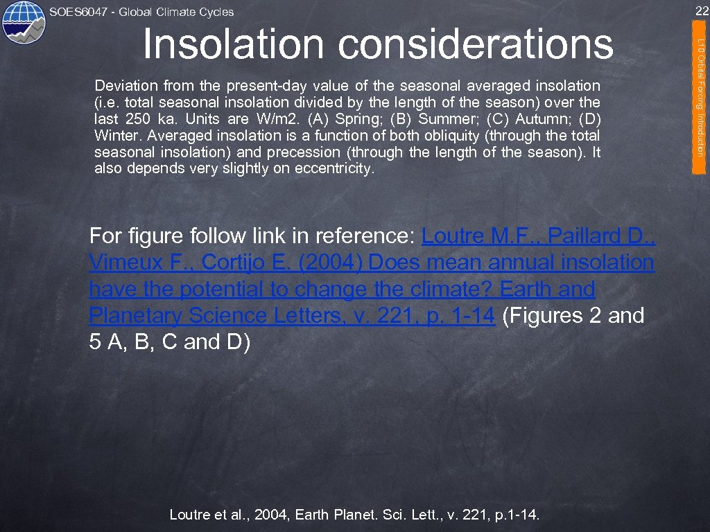 SOES 6047 - Global Climate Cycles Deviation from the present-day value of the seasonal