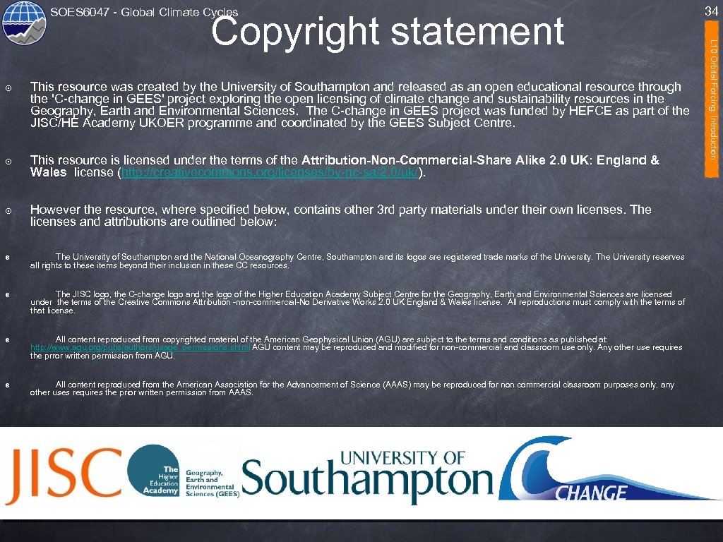SOES 6047 - Global Climate Cycles ๏ This resource was created by the University