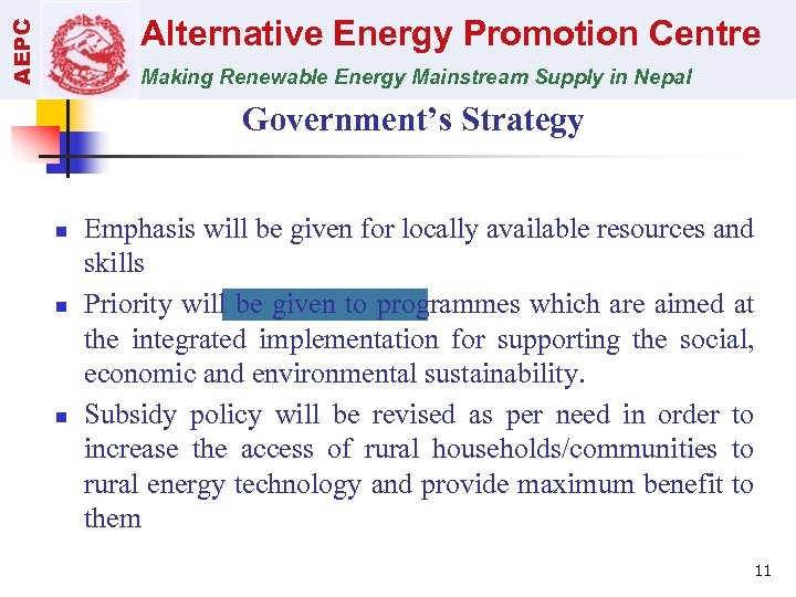 AEPC Alternative Energy Promotion Centre Making Renewable Energy Mainstream Supply in Nepal Government’s Strategy