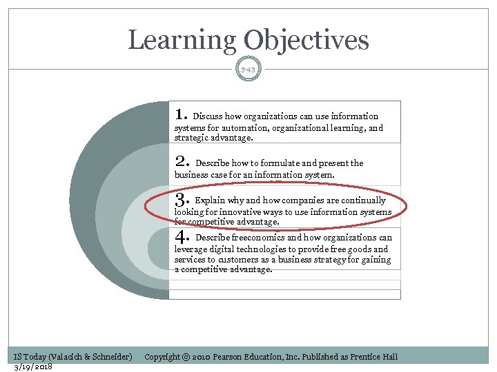 Learning Objectives 3 -43 1. Discuss how organizations can use information systems for automation,