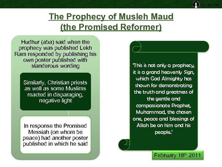 The Prophecy of Musleh Maud (the Promised Reformer) Hudhur (aba) said when the prophecy