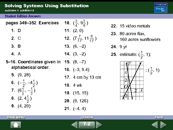 Solving Systems Using Substitution ALGEBRA 1 LESSON 7 -2 pages 349– 352 Exercises 3