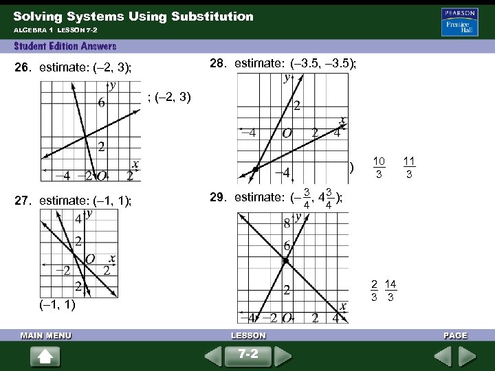 Solving Systems Using Substitution ALGEBRA 1 LESSON 7 -2 28. estimate: (– 3. 5,