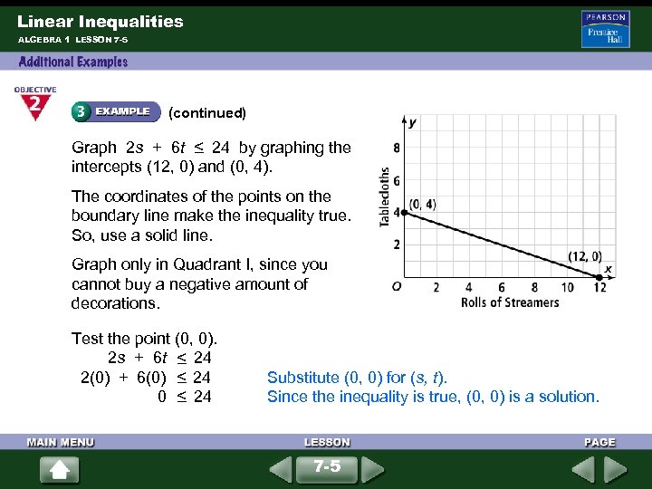 Linear Inequalities ALGEBRA 1 LESSON 7 -5 (continued) < Graph 2 s + 6