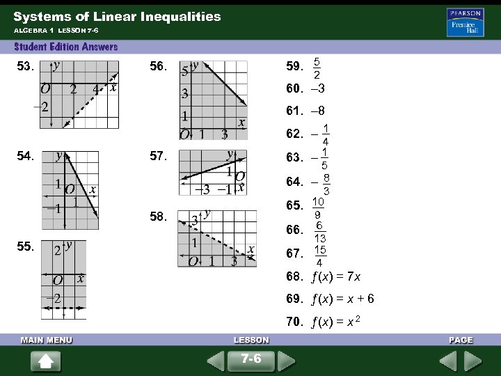 Systems of Linear Inequalities ALGEBRA 1 LESSON 7 -6 53. 59. 5 56. 2