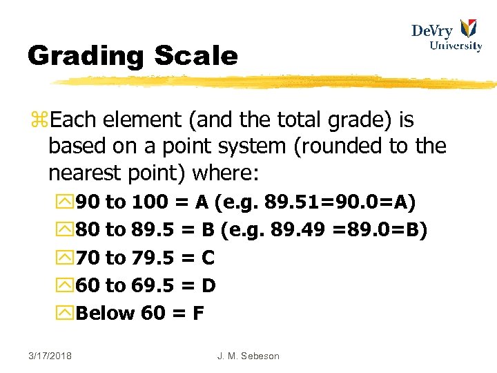 Grading Scale z. Each element (and the total grade) is based on a point